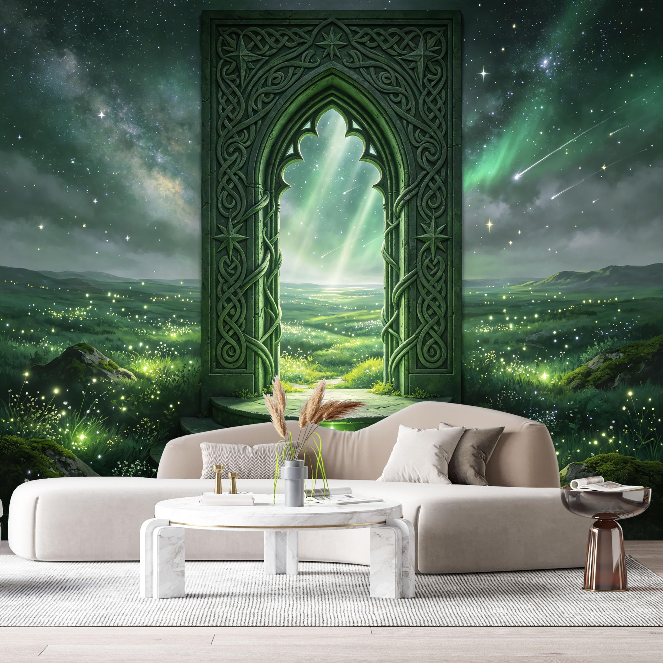 Custom Size Wall Murals Fantasy Gothic Archway Aurora Borealis 3D Trompe L'Oeil SelfAdhesiveWall Fabric Removable Wallpaper Wall Decor for Living Room Bedroom Bathroom