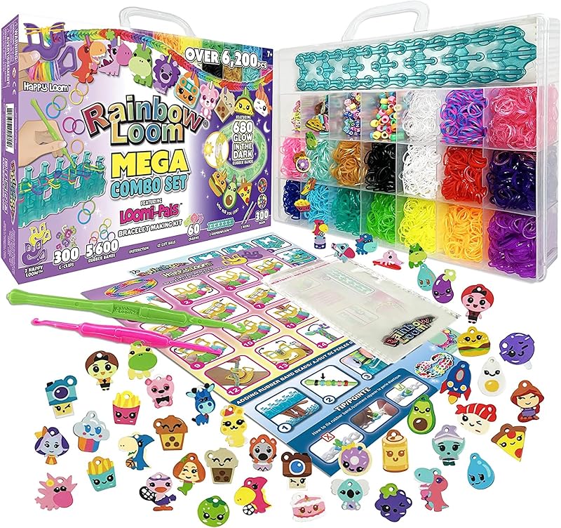 Rainbow Loom Loomi-Pals Glow in The Dark Mega Combo Set - 5600 Bands | Glow-in-the-dark Rubber Band Kit with Alphabet Beads, Charms, Hooks and Portable Organizer Case for Ages 7+