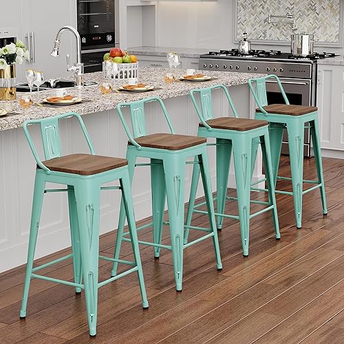 Miniatura 16 de Alunaune Juego de 4 taburetes de bar de metal de 26 pulgadas, taburetes de bar industriales de altura de mostrador, taburete de encimera de cocina,