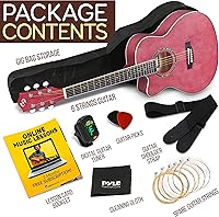 Vista 7 de Pyle Kit de guitarra acústica, instrumento de cuerda de acero de madera 3/4 tamaño junior para principiantes y adultos, 36 pulgadas color malva