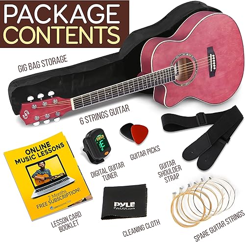 Miniatura 7 de Pyle Kit de guitarra acústica, instrumento de cuerda de acero de madera 34 tamaño junior para principiantes y adultos, 36 pulgadas color malva