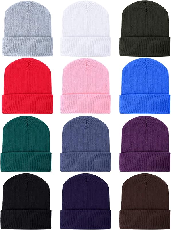 Zhanmai 12 Pack Winter Beanie Hats for Men Women Beanie Bulk, Warm Knitted Cuffed Cozy Skull Cap(Multicolor)