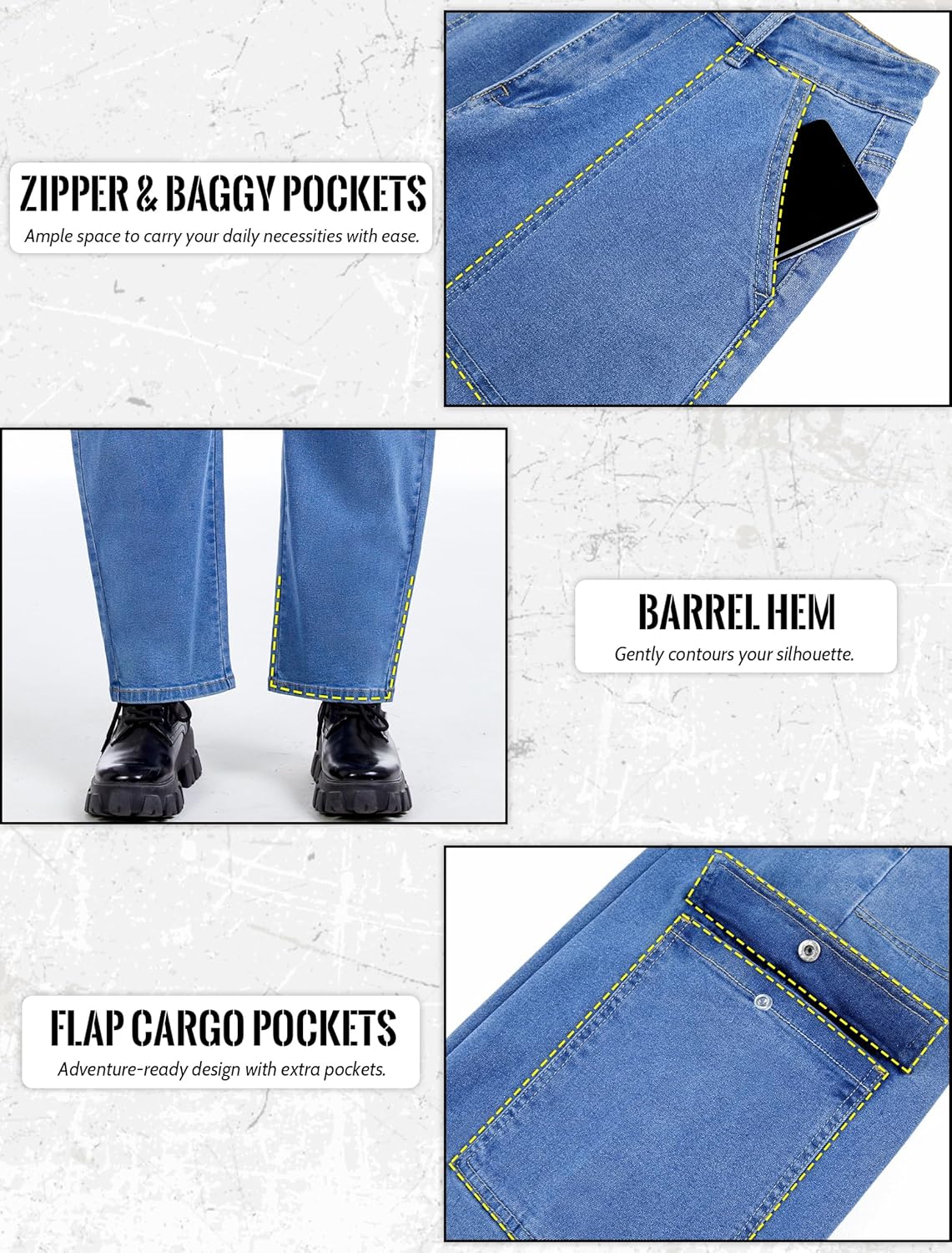 Eddoyee Barrel Jeans Women Cargo Ankle Pants Casual Wide Leg Baggy Denim Pants High Waist Trousers Stretchy with 6 Pockets - Image 4