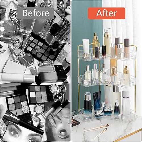 Miniatura 4 de Organizador de Rincón para Mostrador de Baño, Estante de Encimera de Baño, Organizador de Maquillaje para Tocador, Bandeja para Perfume para