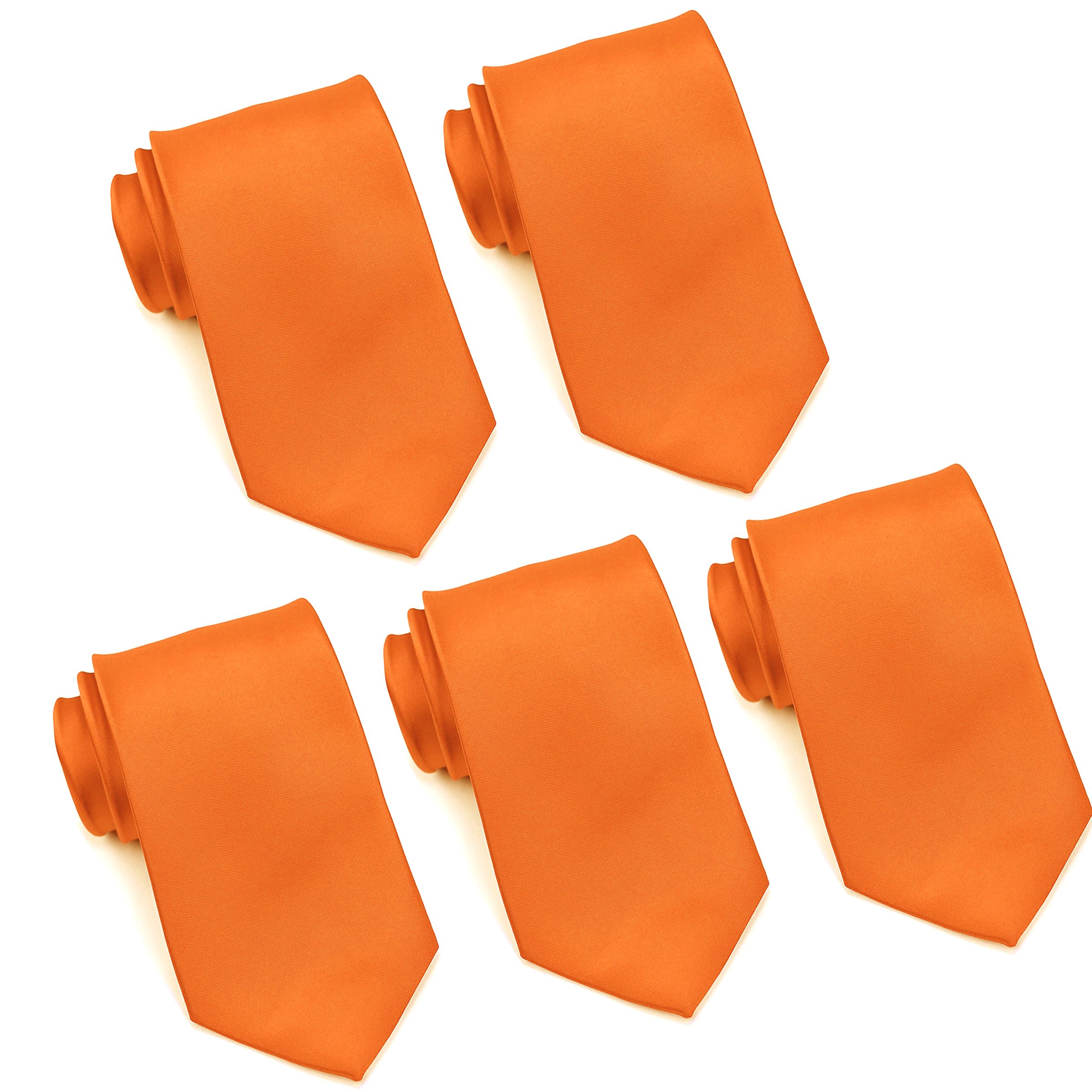FOMANN Mens Formal Tie Wholesale Lot of 5 Mens Solid Color Wedding Ties 3.5" Satin Finish