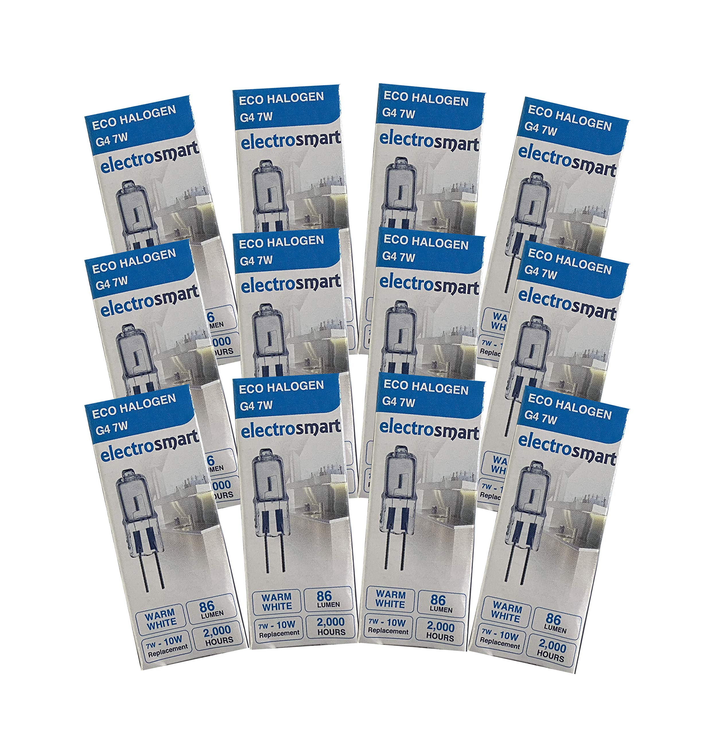 Electrosmart Warm White Quantity: 12 G4 10W 12V Halogen Capsule Bulbs/Lamps - 2000Hrs Energy Efficient Only Uses 7W Of Power