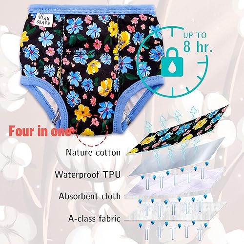 Miniatura 3 de Max Shape 6 paquetes de ropa interior de entrenamiento para niñas con capa absorbente de cena, pantalones reutilizables de entrenamiento para el
