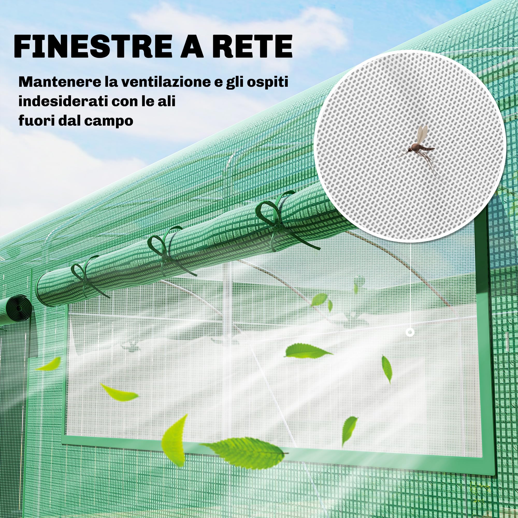 Outsunny Serra a Tunnel 6x3x2 m con 3 Porte Avvolgibili, 6 Finestrelle, Picchetti e Funi, Serra da Giardino per Orto e Piante in Acciaio Zincato e PE, Verde