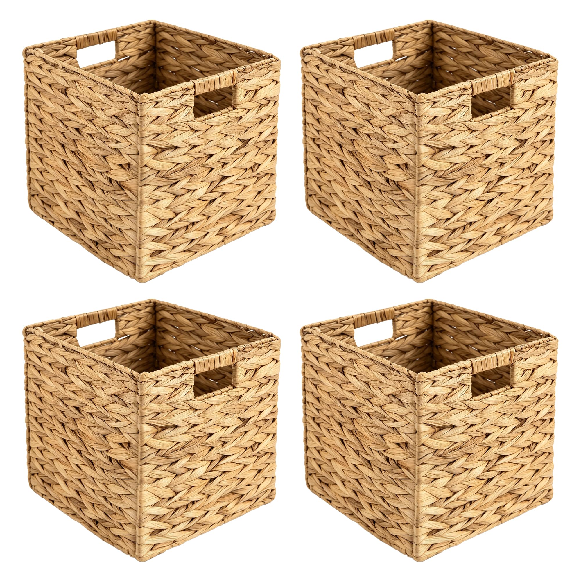 Cestas de mimbre de 12 pulgadas para almacenamiento de cubos, paquete de 4 cestas tejidas de jacinto de agua, cubos plegables para organización del hogar, organizadores de cestas cuadradas tejidas