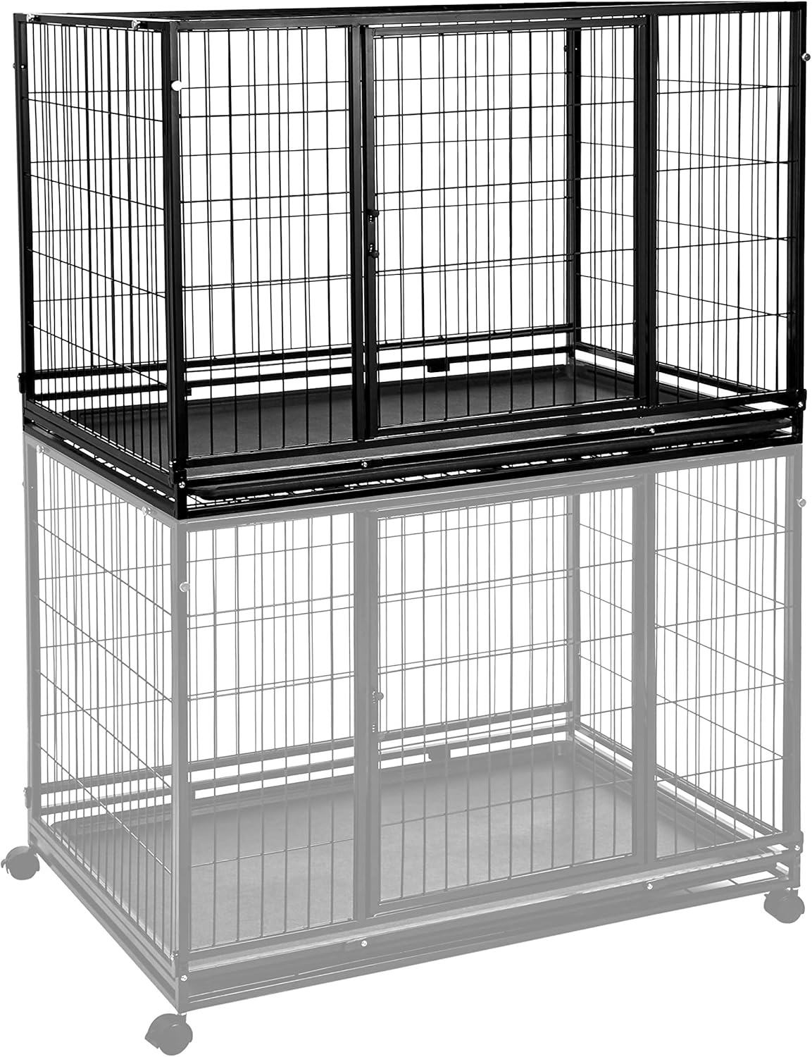 Amazon Basics - Portable Heavy Duty Stackable Dog Pet Kennel with Tray, Black, 48.2" L x 37.8" W x 42.5" H