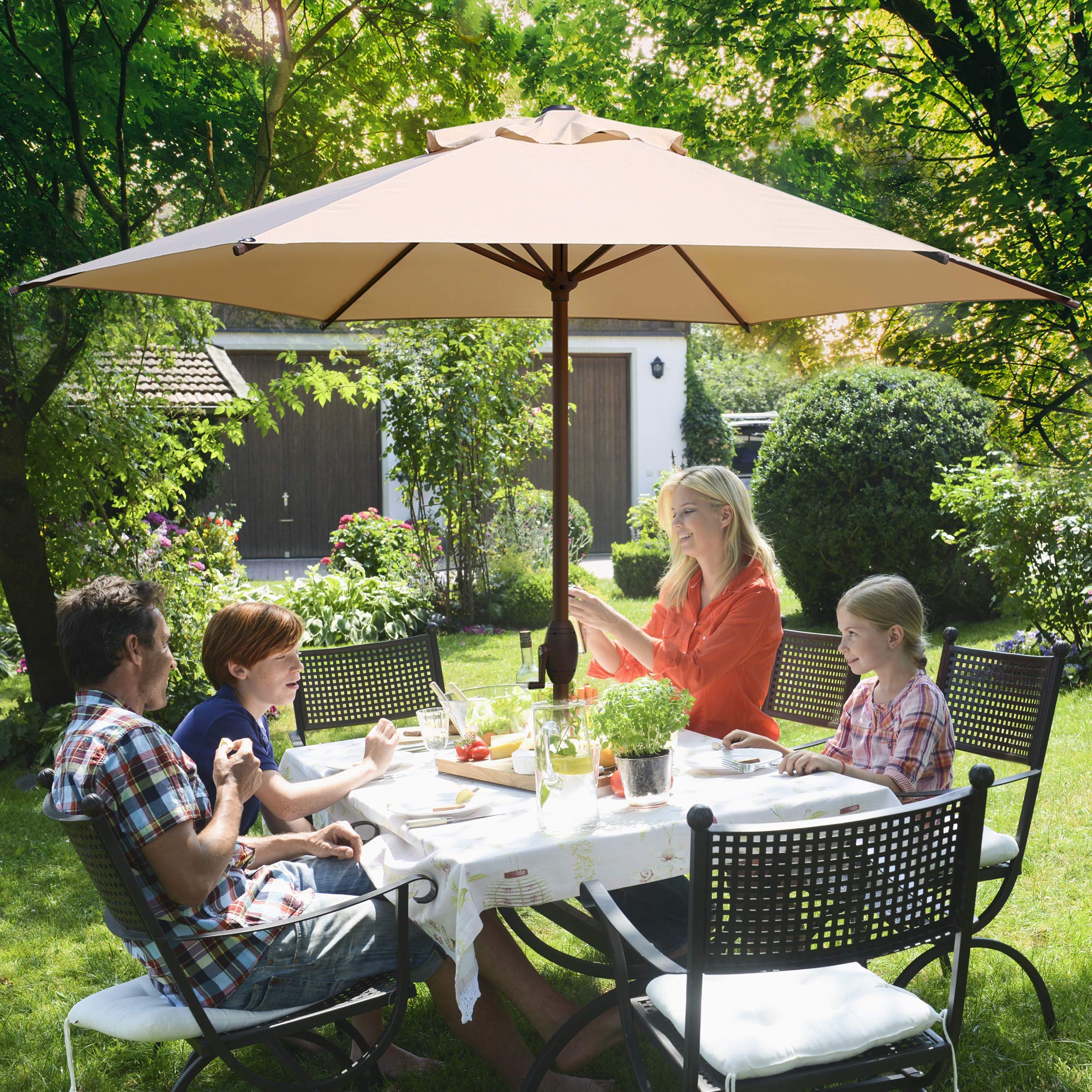 Abba Patio 9ft Patio Umbrella Outdoor Umbrella Patio Market Table Umbrella with Push Button Tilt and Crank for Garden, Lawn, Deck, Backyard & Pool, Beige : Patio, Lawn & Garden