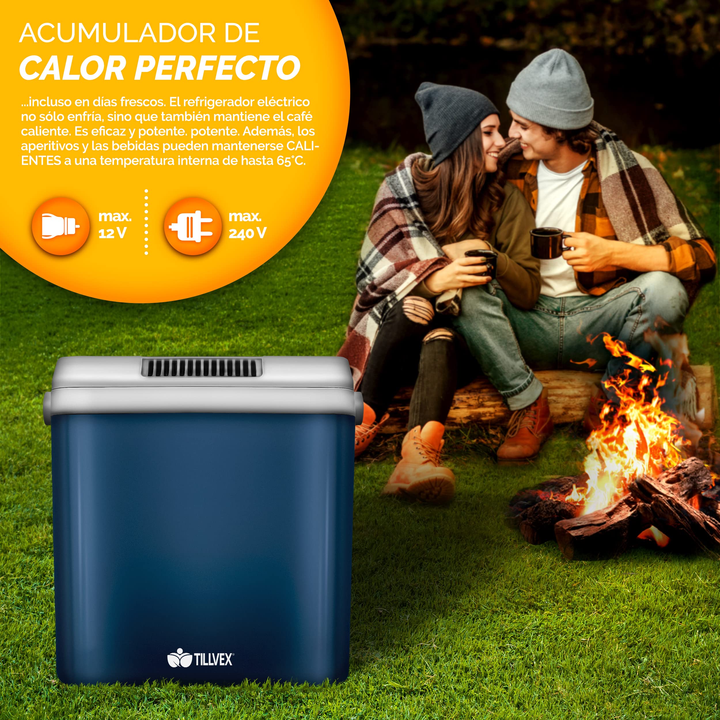 tillvex Nevera portátil eléctrica de 32 litros | Mini Nevera portátil de 230 V y 12 V para vehículos Coches Camping | Enfría y calienta | Modo ecológico