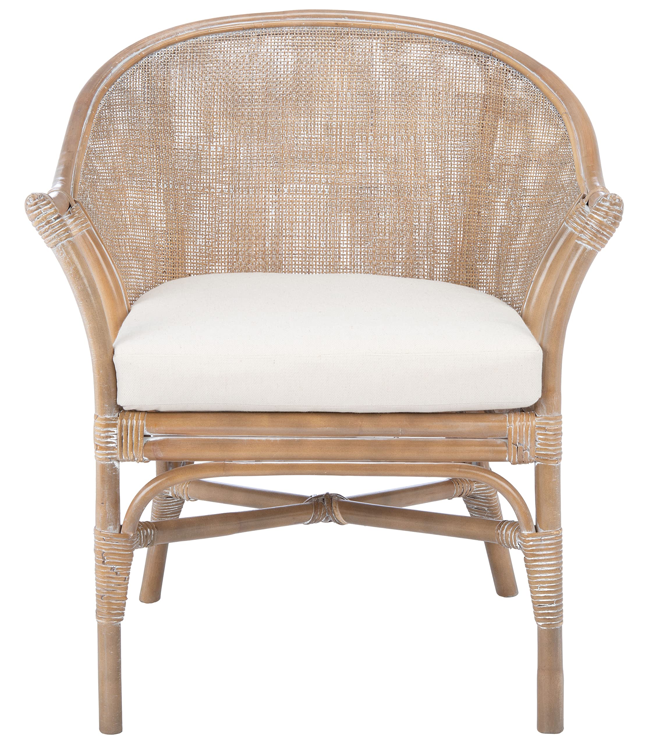 Safavieh Home Collection Dustin Grey Rattan Cushion Accent Chair, White Washed/White