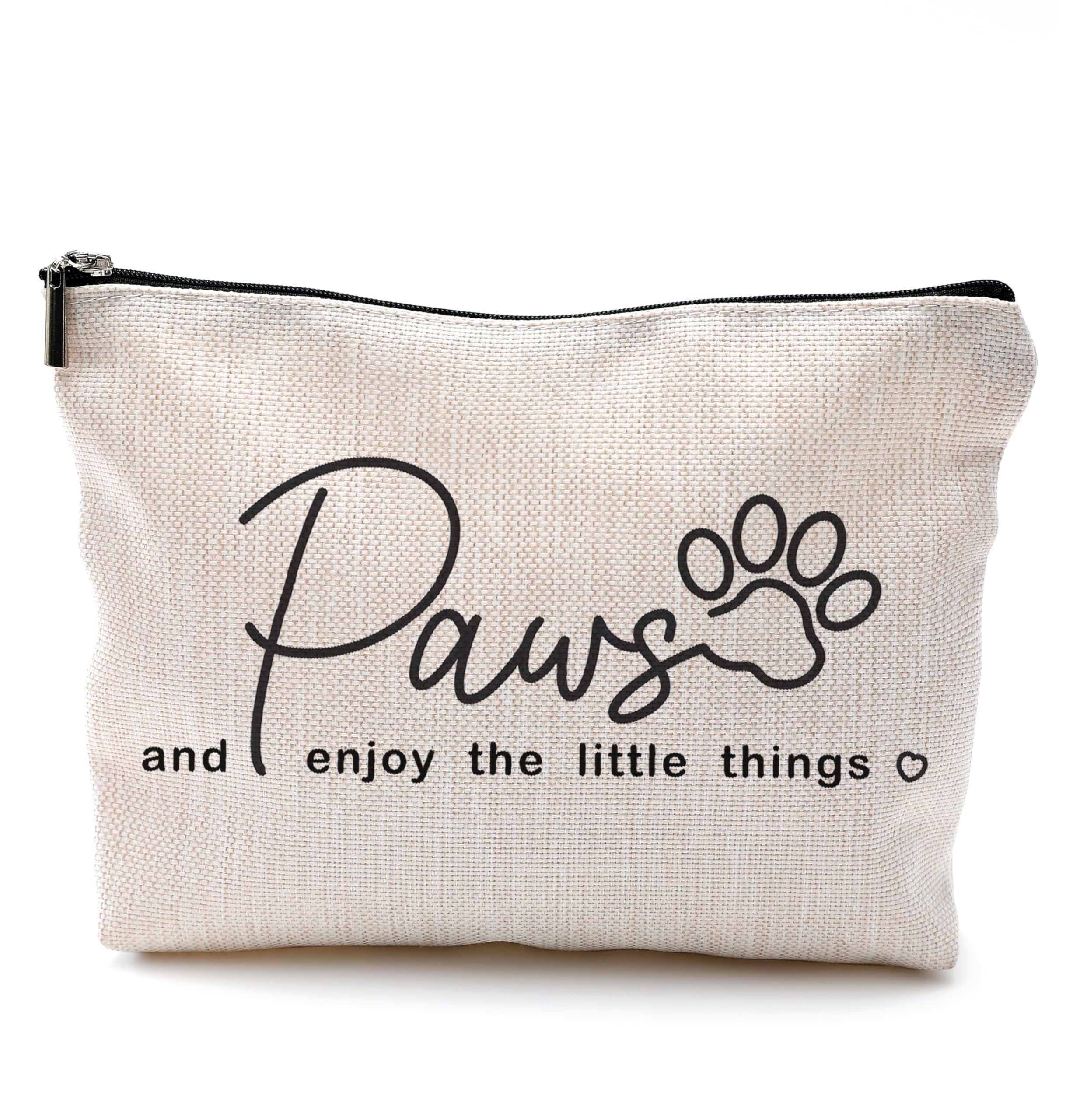 QGFM Dog Mom Makeup Bag With Zipper - Inspirational Quote Cosmetic Bag for Women - Paw Print Design