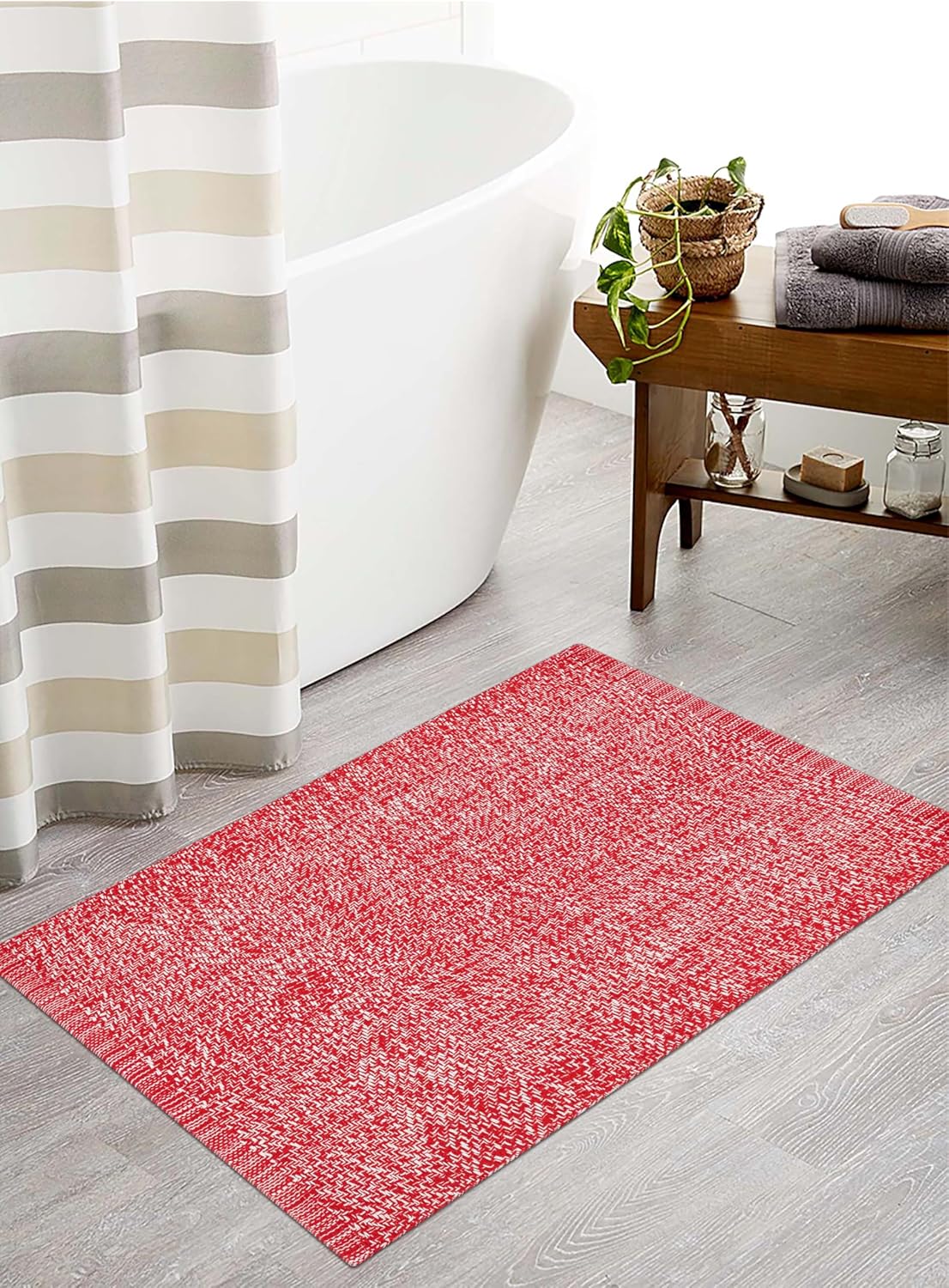 Washable Small Bathroom Rug,2'x3'Red White Entryway Rug