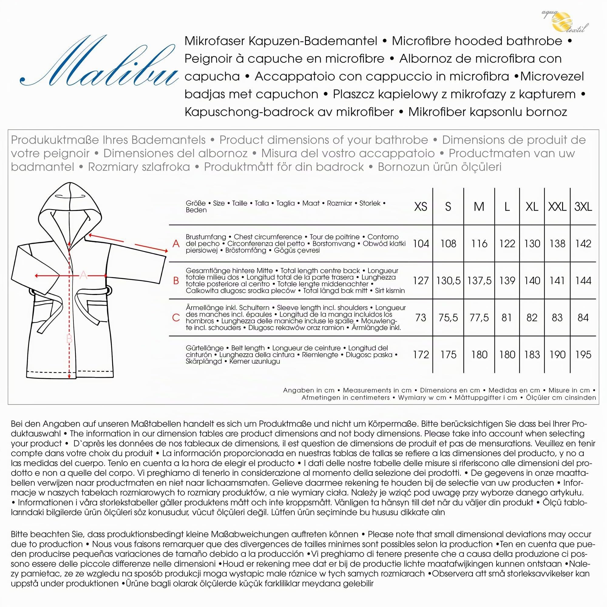 aqua-textil XS-XXXL Bademantel Kapuze Uni lang aufgesetzte Taschen Damen Herren Unisex Mikrofaser Kuschelfleece OEKO-TEX