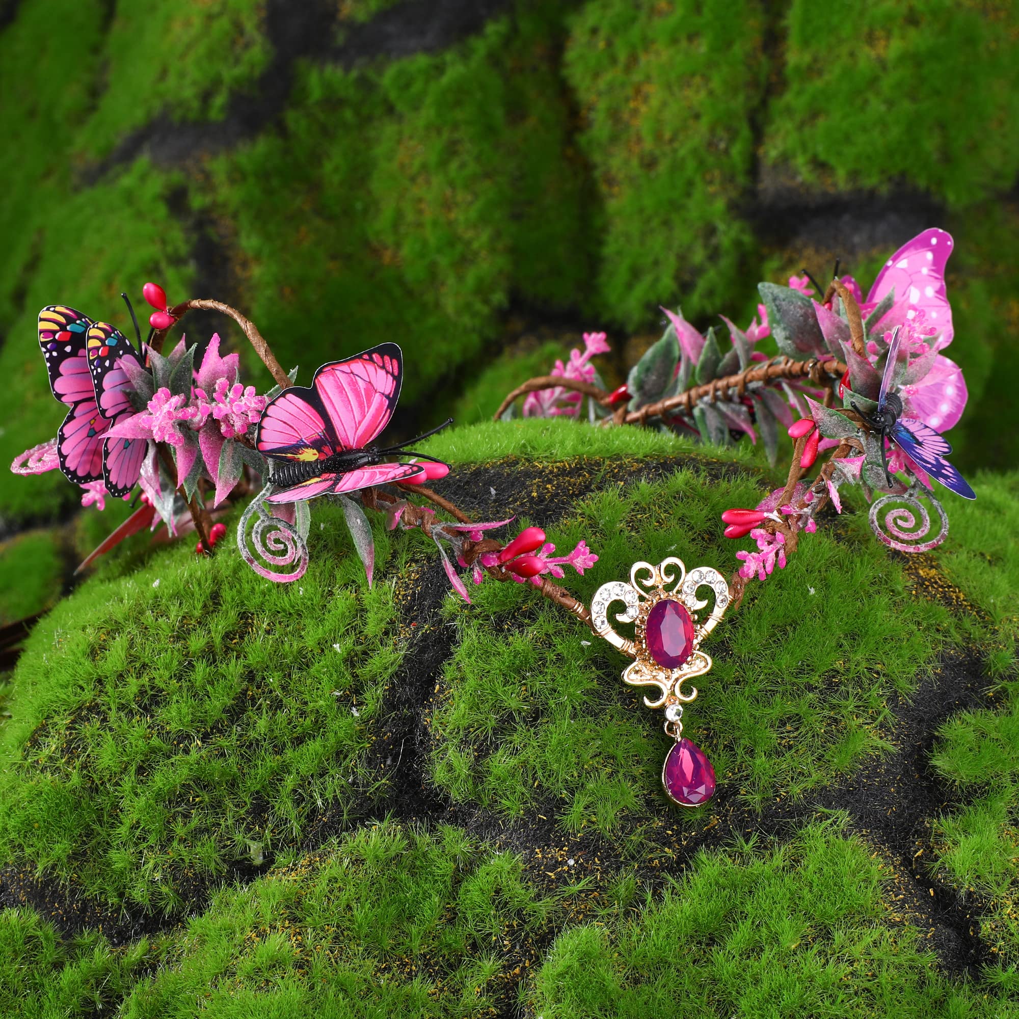 Amazon.com : MOSTORY Handmade Fairy Butterfly Crown Pink Elf  display picture 2