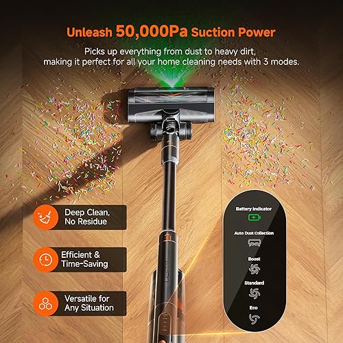 Miniatura 6 de uwant V500 - Aspiradora inalámbrica con sistema de vacío automático y desecho de polvo automático, filtración HEPA de 7 capas, cepillo antienredos,