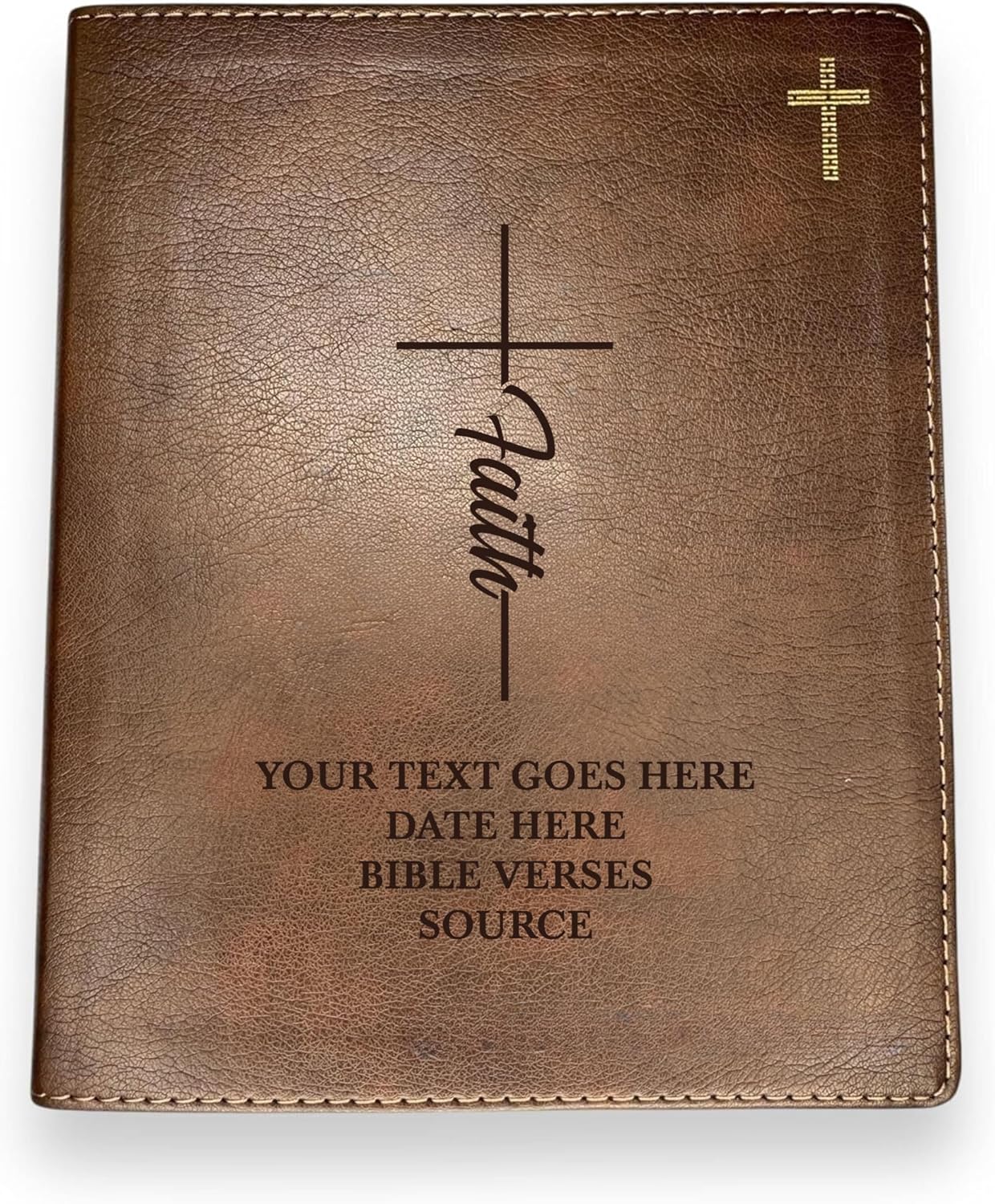 Personalized NIV Journaling Bible Faux Leather Medium Print Size | Full Custom Cover with Faith Cross and Name, Date or Text | Gift for Christian & Religious Celebrations | Brown