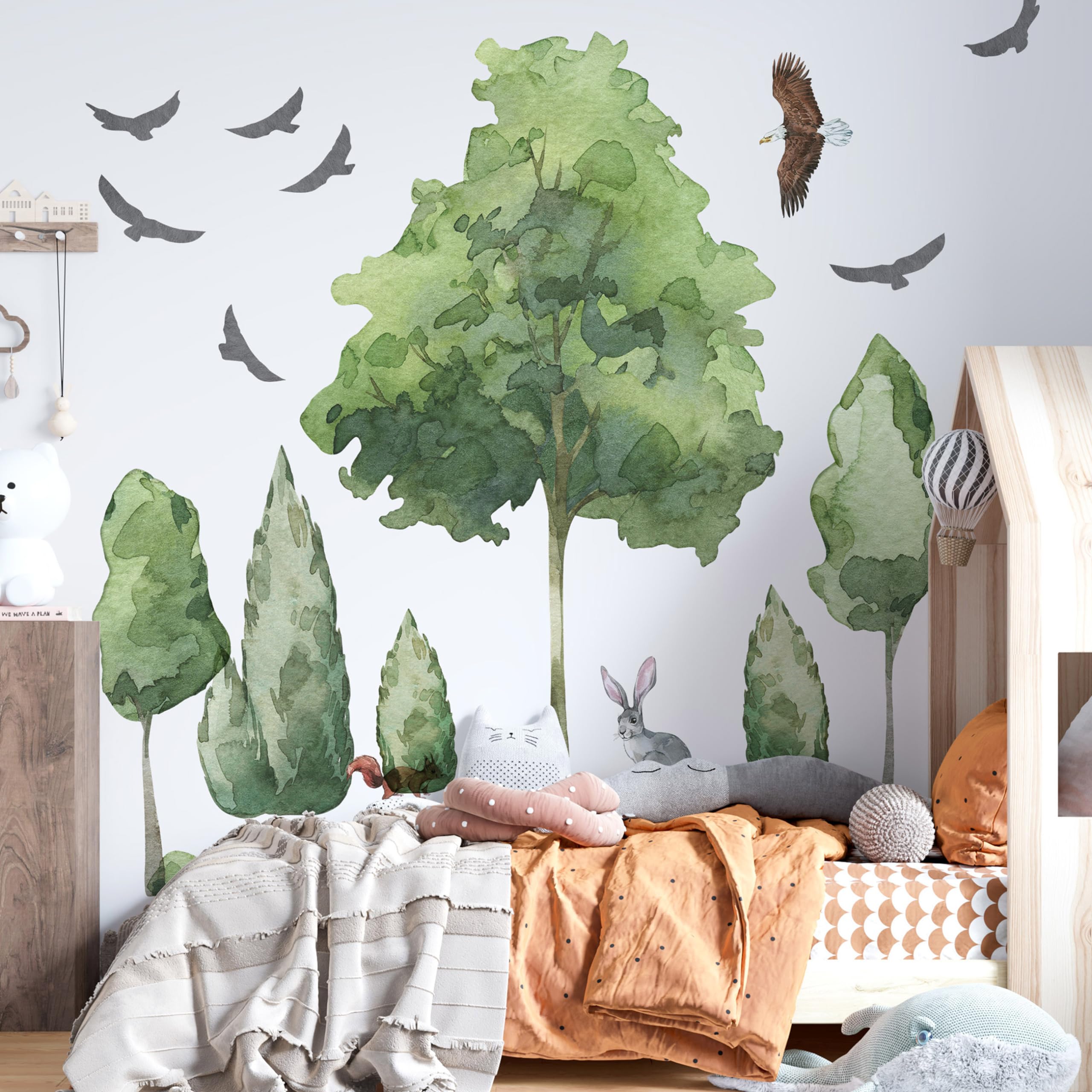 Große Bäume Wandtattoo Wald Wandaufkleber Tiere XXL Wandtattoo Laubbäume Aufkleber fürs Kinderzimmer