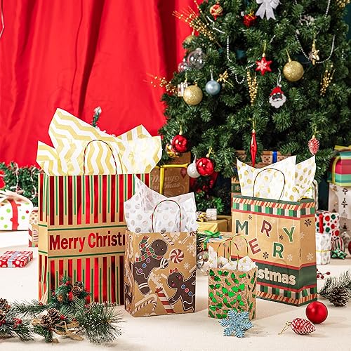 Miniatura 7 de JOYIN 24 bolsas de regalo de papel de estraza de papel de estraza de Navidad de varios tamaños con asas de cordel para decoración de regalo de