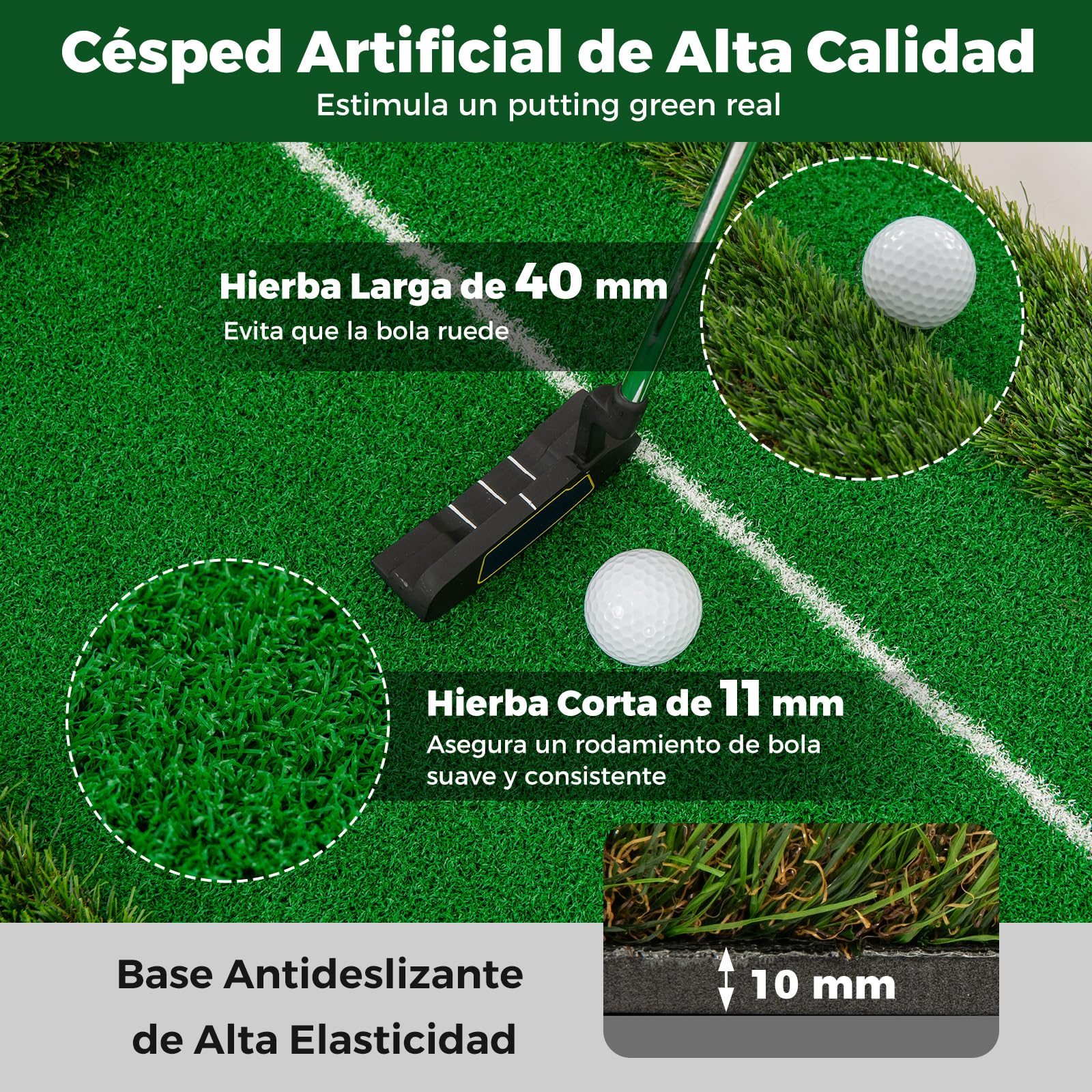 COSTWAY Alfombra de Práctica de Golf 300 CM, Césped Artificial, 3 Pelotas de Golf y 2 Tamaños de Hoyos, Tapete de GOF, Interiores Exteriores Hogar Oficina Jardín y Patio