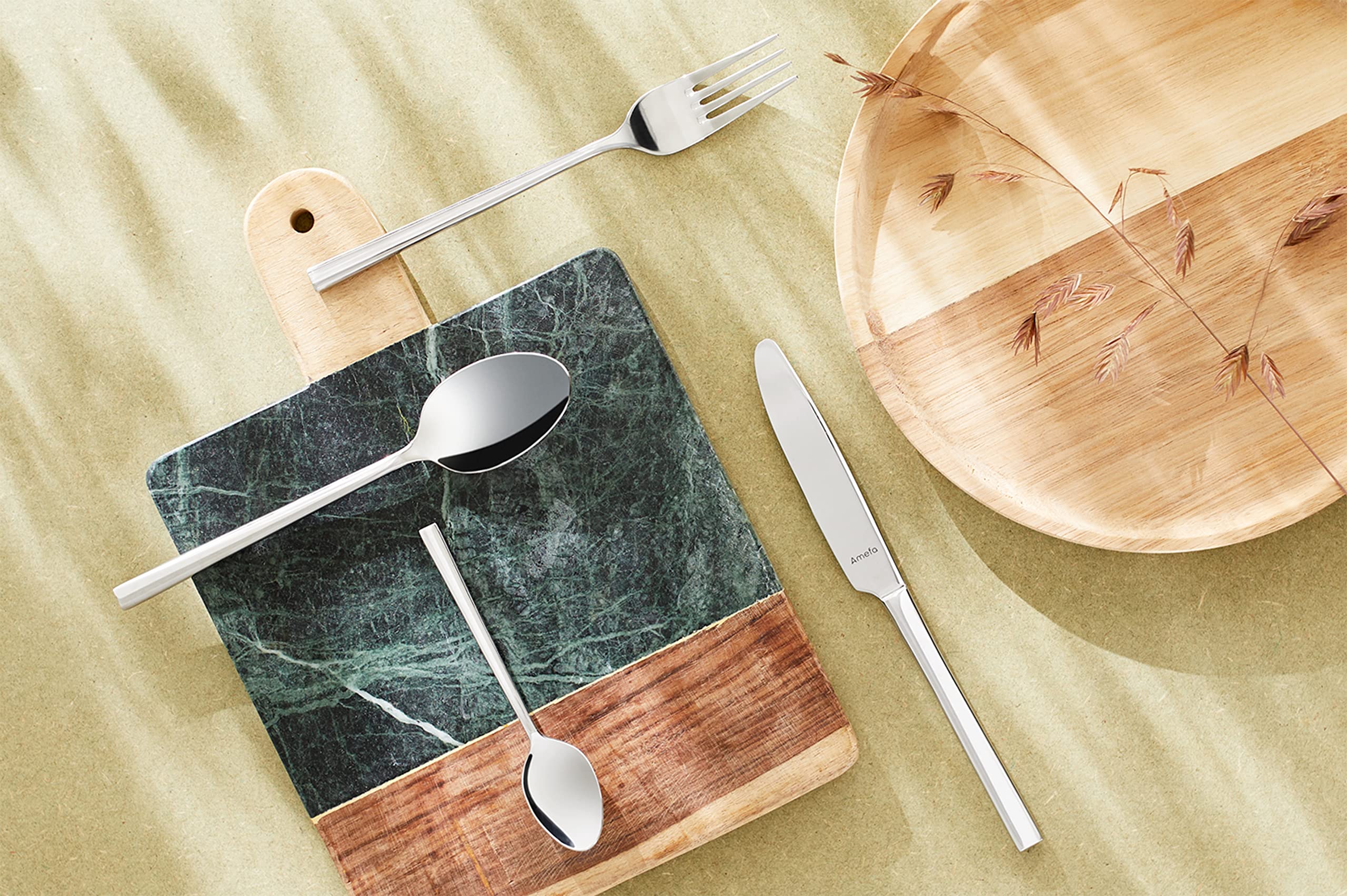 Amefa Colorado - Juego de cubiertos para 4 personas, 16 piezas, cucharas de café, tenedores, cucharas de cena, cuchillos de cena, juego de acero inoxidable 18/0 y hoja de acero 13/0 altamente pulido