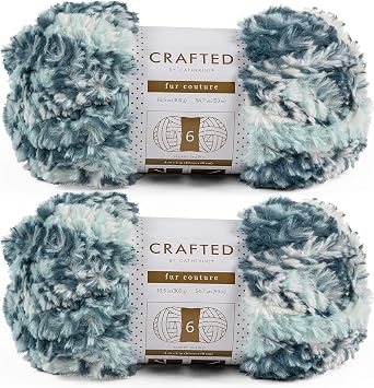 Crafted By Catherine Faux Fur Couture Yarn - 2 Pack 54 Yards Each Skein, Aqua Couture, Gauge 6 Super Bulky