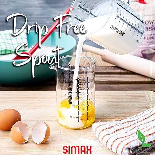 Miniatura 4 de Simax Vaso medidor de vidrio, vidrio de borosilicato duradero, medidas métricas fáciles de leer en litros, mililitro, onzas, gramos de azúcar,