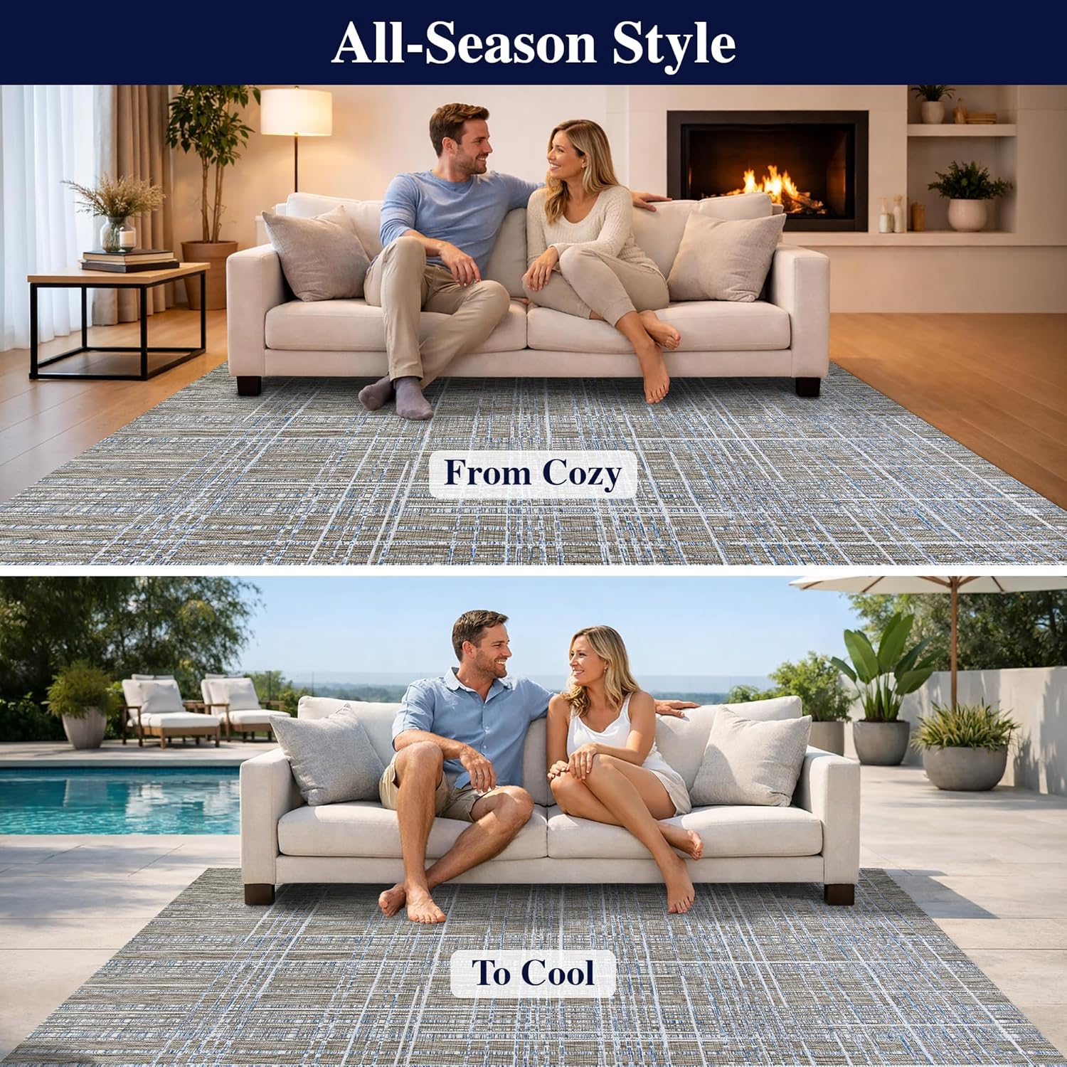 Couristan Charm Outdoor Area Rug - Ohe 2'2" x 4'3" in Sand Light Brown and Ivory Color, Hose Washable, Pet Friendly, Patio and Home Decor