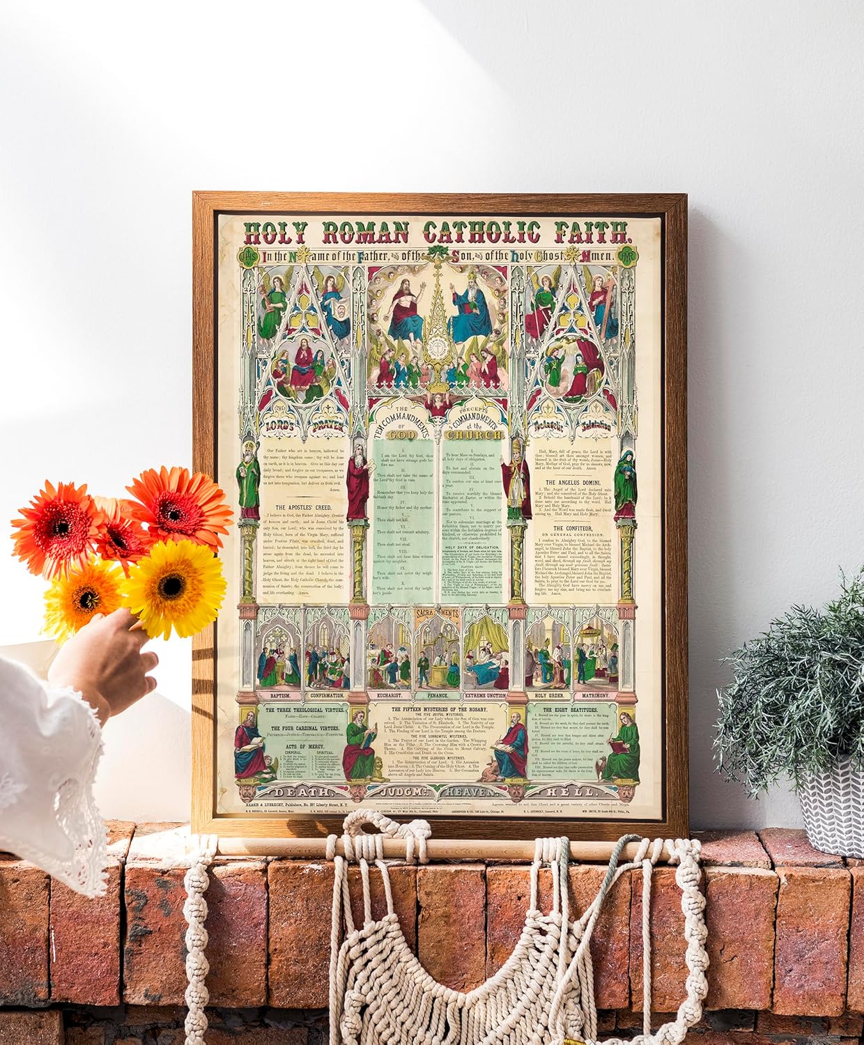ArtCantHurtU 16x20” Unframed 1870 Holy Roman Catholic Wall Art - Christian Home Decor Includes Verses, Prayers & The Ten Commandments - Vintage Poster For Bible Study & Classroom - Made In The USA