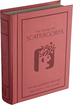 WS Game Company Scattergories Vintage Bookshelf Edition Linen Fabric-Wrapped Book Case with Integrated Storage & 1988 Retro Graphics - Classic Board Game for Family Night, 2-4 Players, Ages 12+