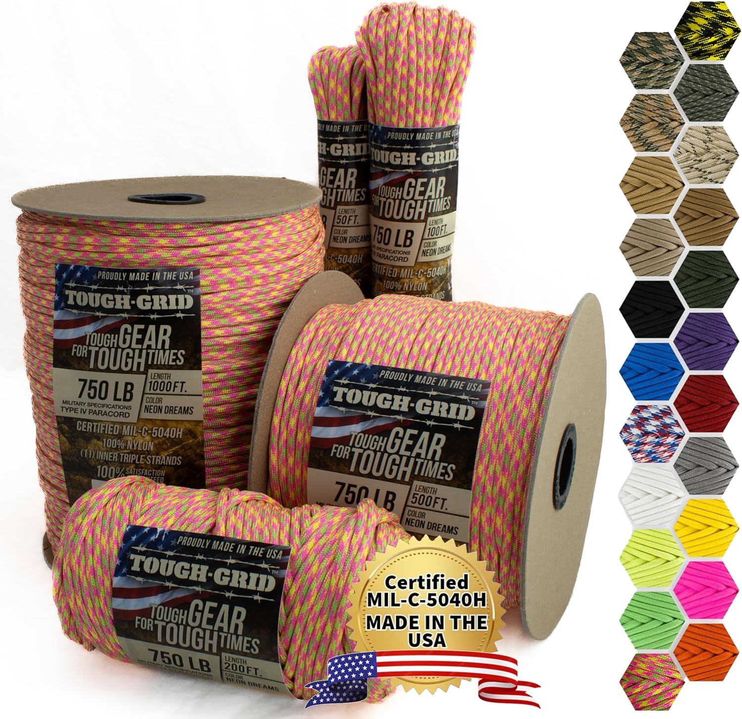 TOUGH-GRID Paracord Rope 750 lbs Nylon Parachute Cord