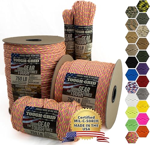 Miniatura 71 de TOUGH-GRID - Cuerda paracaídas de 340 kg, cuerda paracaídas 100% nailon Mil-Spec tipo IV utilizada por el ejército de Estados Unidos, ideal