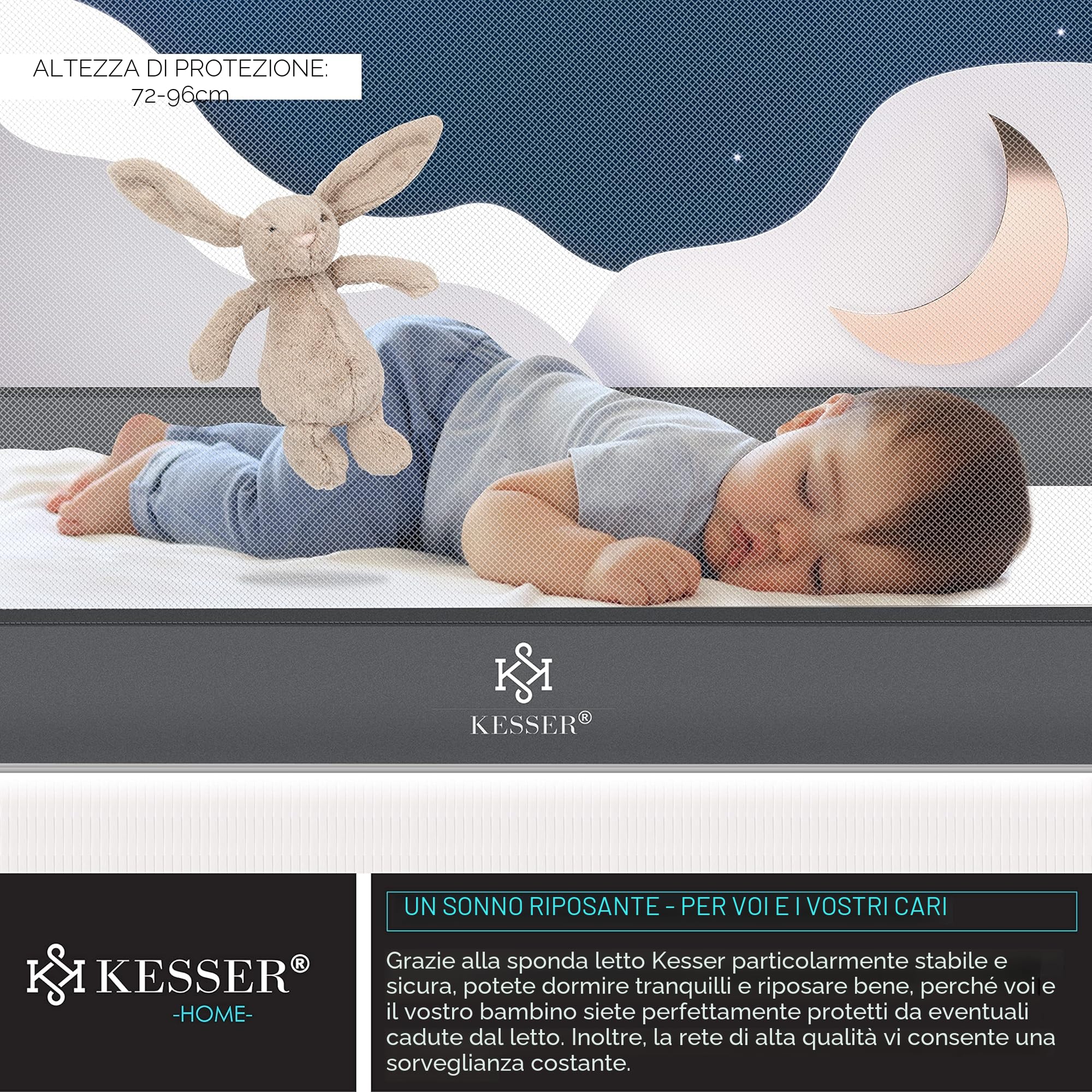 KESSER® Sponda da letto, Protezione per letto, Sponda da letto per bambini, Sponda da culla, Barriera letto per bambini, 150cm - Grigio Scuro