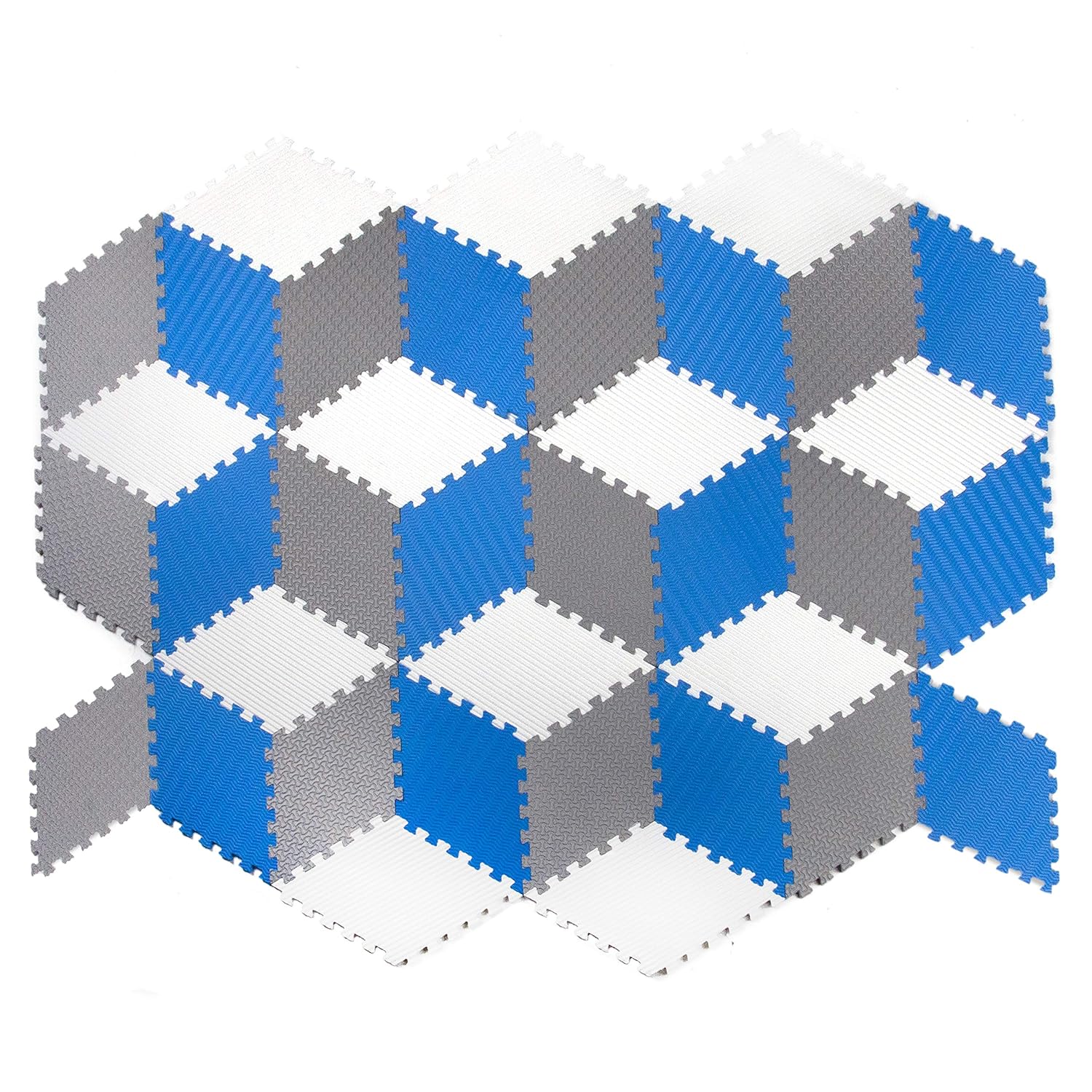 Tadpoles 12-Piece Rhombus Shaped Playmat | Interlocking Foam Mats | Soft and Durable | Total Floor Coverage of 54” x 40” | Ideal for the Playroom, Den, Bedroom, and More | For Kids and Adults | Blue