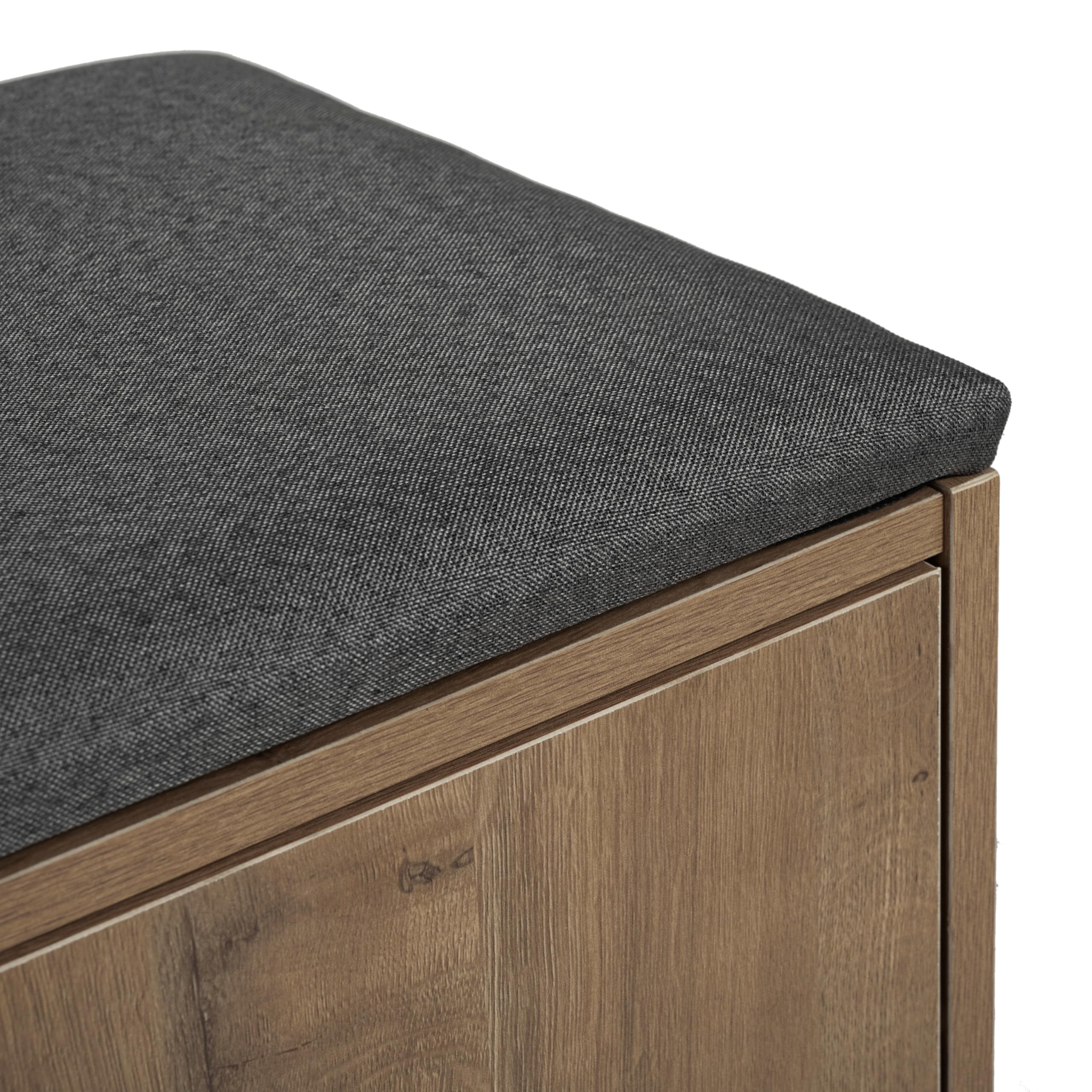 Zapatero moderno, 120 x 34 x 82,8 cm, equipado con cuatro puertas de almacenamiento, asas de metal asimétricas (color madera)
