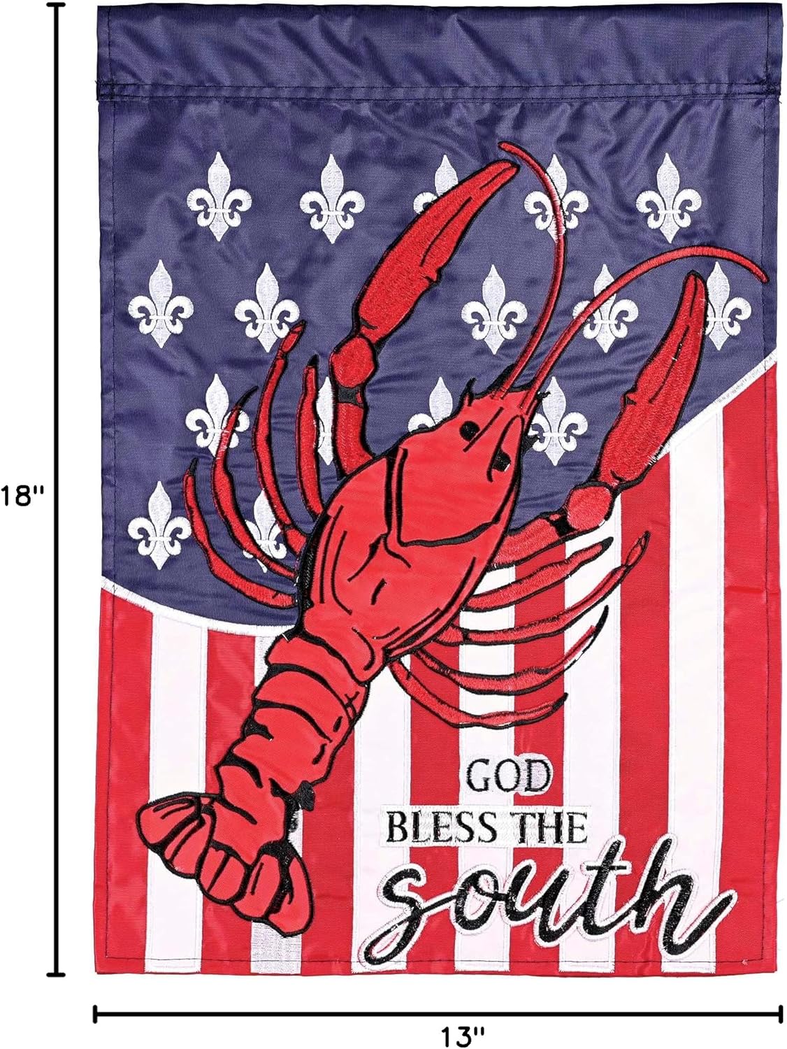 Dicksons Magnolia Garden Crawfish 18 x 13 Inch Weather Resistant Polyester Outdoor Flag Decoration For Garden, Yard, Or Walkway, Red, White, & Blue, Bless The South