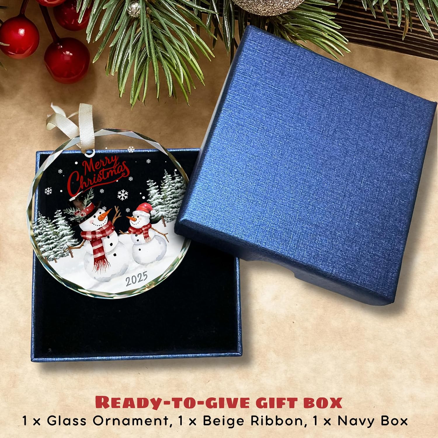 Snowman Ornaments - Snowman Christmas Ornament 2025 - Winter Holiday Ornaments for Christmas Tree - Gifts for Family, Friends - Glass Hanging Ornament - Image 4