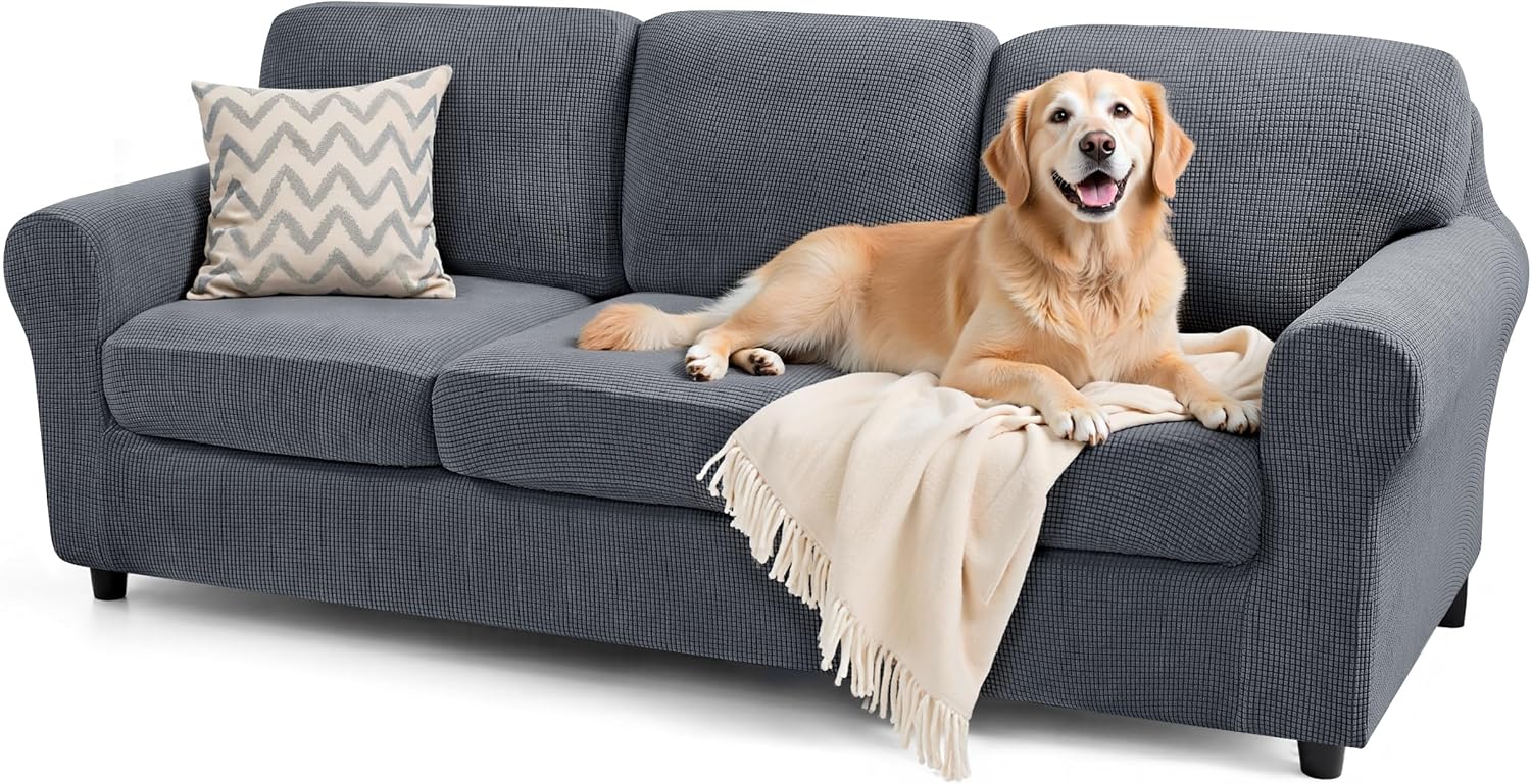 SUBRTEX 7 Pieces Stretch Sofa Slipcover Sets Couch Cover Sets Backrest Cushion Covers Furniture Protector Collection Set for Oversize Sofa Loveseat Chair Slip Covers(Large, Gray) Grey Large