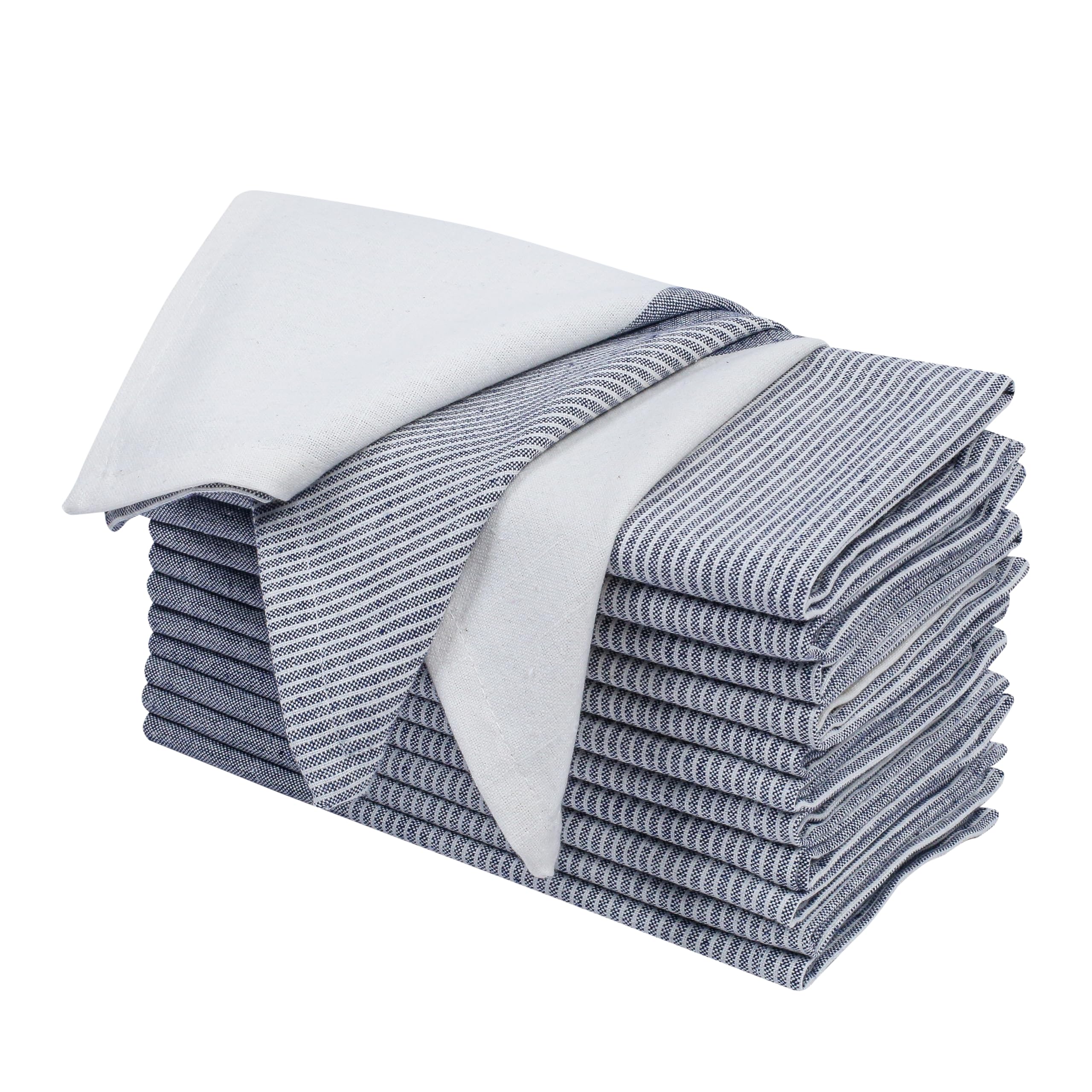 Palisa Cloth Napkins Set of 12 18x18 Inches - Spring Block Striped Dinner Napkins for Easter Basket Decor Farmhouse Wedding, Washable Soft Cotton Durable Table Linen for Everyday Use - Denim Blue
