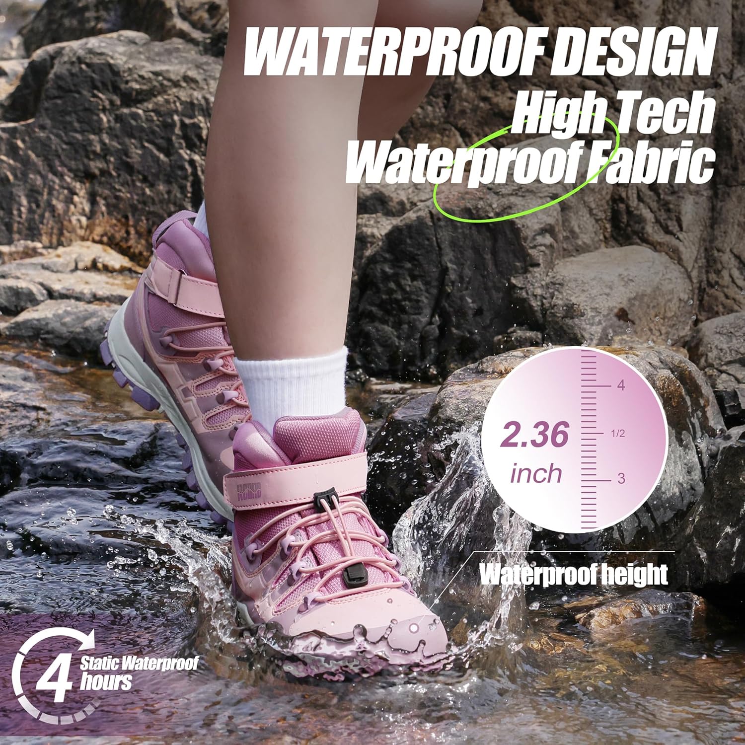 R CORD Kids Hiking Boots Girls Hiking Boots Waterproof Durable TPR Traction Drawstring Closure Girls Hiking Boots Anti-Skid Athletic Outdoor Boots - Image 3
