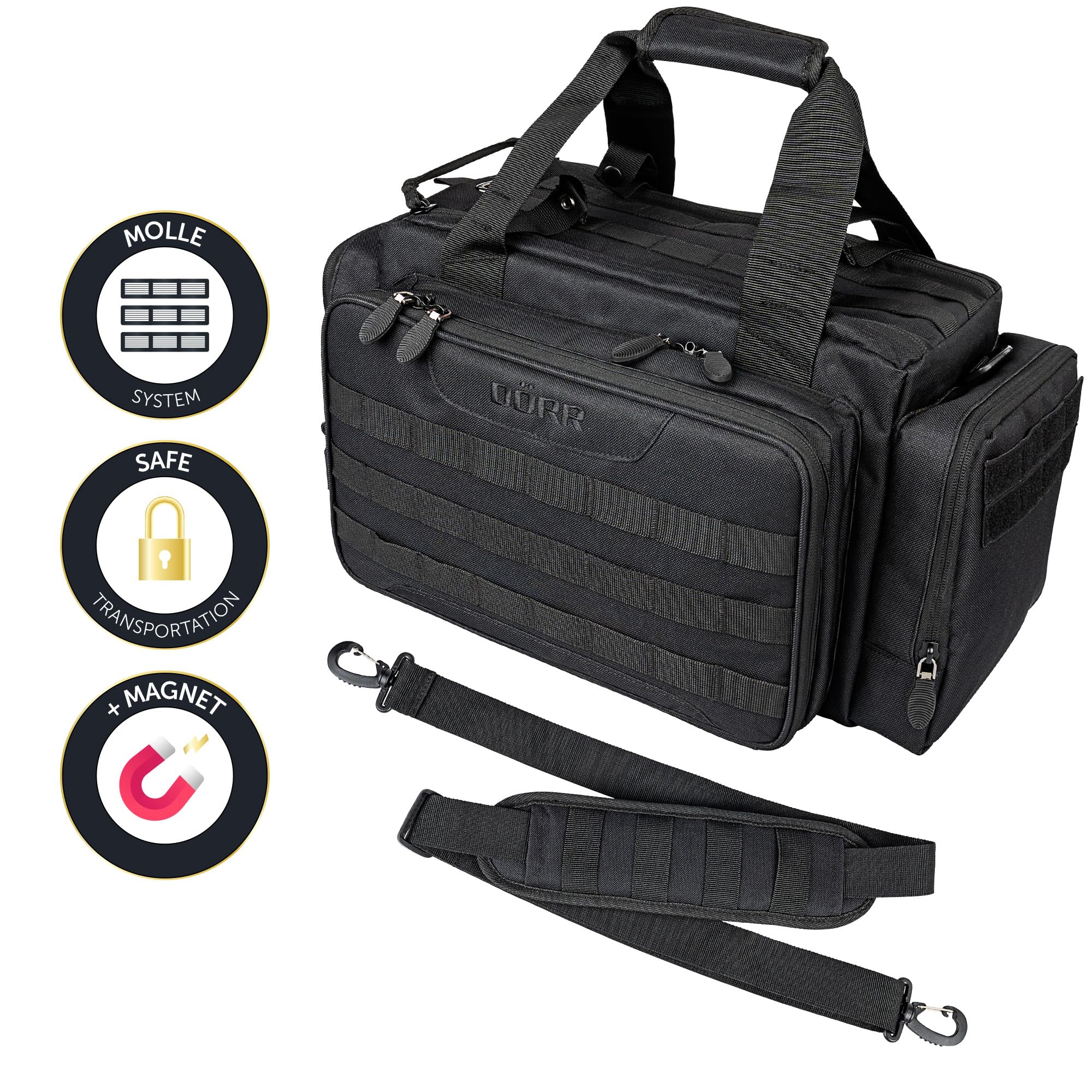 DÖRR Waffentasche ProTac, Taktische Einsatztasche für Schießsport, Airsoft, Jagd & Outdoor, Angeln, Kurzwaffentasche für Munition, Magazine & Zubehör, abschließbare Pistolentasche, Robustes Polyester