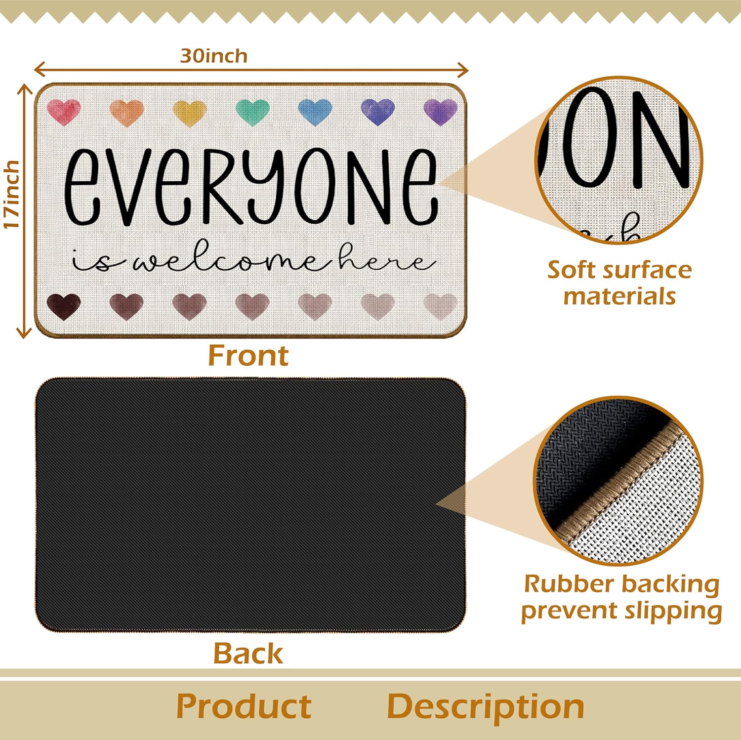 Rainbow Nursery Outdoor Doormats - Welcome Sign for Front Doormat, Classroom Welcome Matt Outdoor, Outdoor Door Mats for Home, Everyone is Welcome Here Mat (17x30inch)