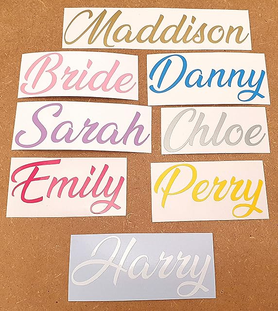 Beautiful Personalised Vinyl Name Stickers 3 cm Height 21 Beautiful Colours. Perfect for Weddings - Glass - Box - Wine - Bottles - Label Decal