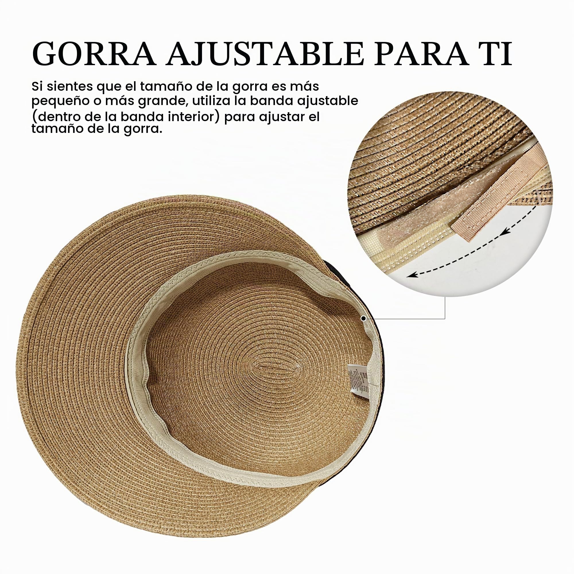 Wildarms De Mujer Summer Straw Sun Hat - Negro Ribbon Foldable Outdoor Floppy Straw Beach Hats (, Talla única, Beige)