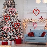 Vista 5 de Aneco 8 adornos colgantes de corazón para el día de San Valentín para árbol de 9.45 pulgadas, decoraciones 3D en forma de corazón, corona