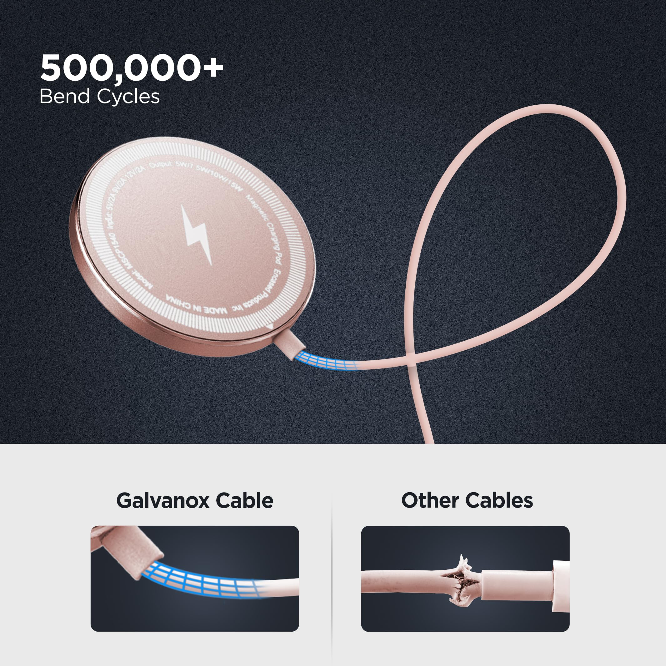 Galvanox Cargador inalámbrico magnético de 10 pies, paquete de 2, compatible con MagSafe (15 W) almohadilla de carga rápida con cable extra largo para iPhone (oro rosa)