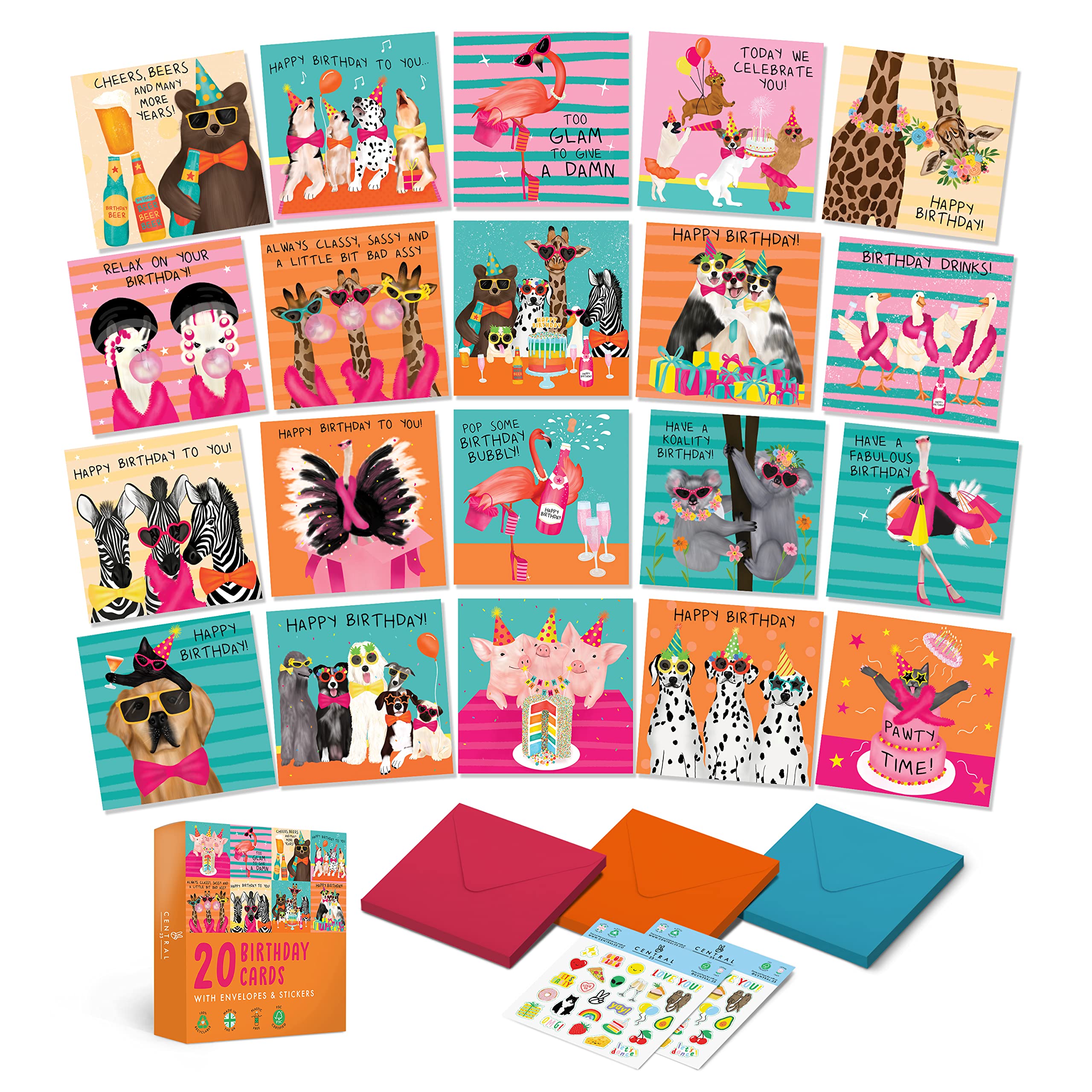 CENTRAL 23 20 Tarjetas De Feliz Cumpleaños Para Niños, Surtido A Granel, Tarjetas De Felicitación De