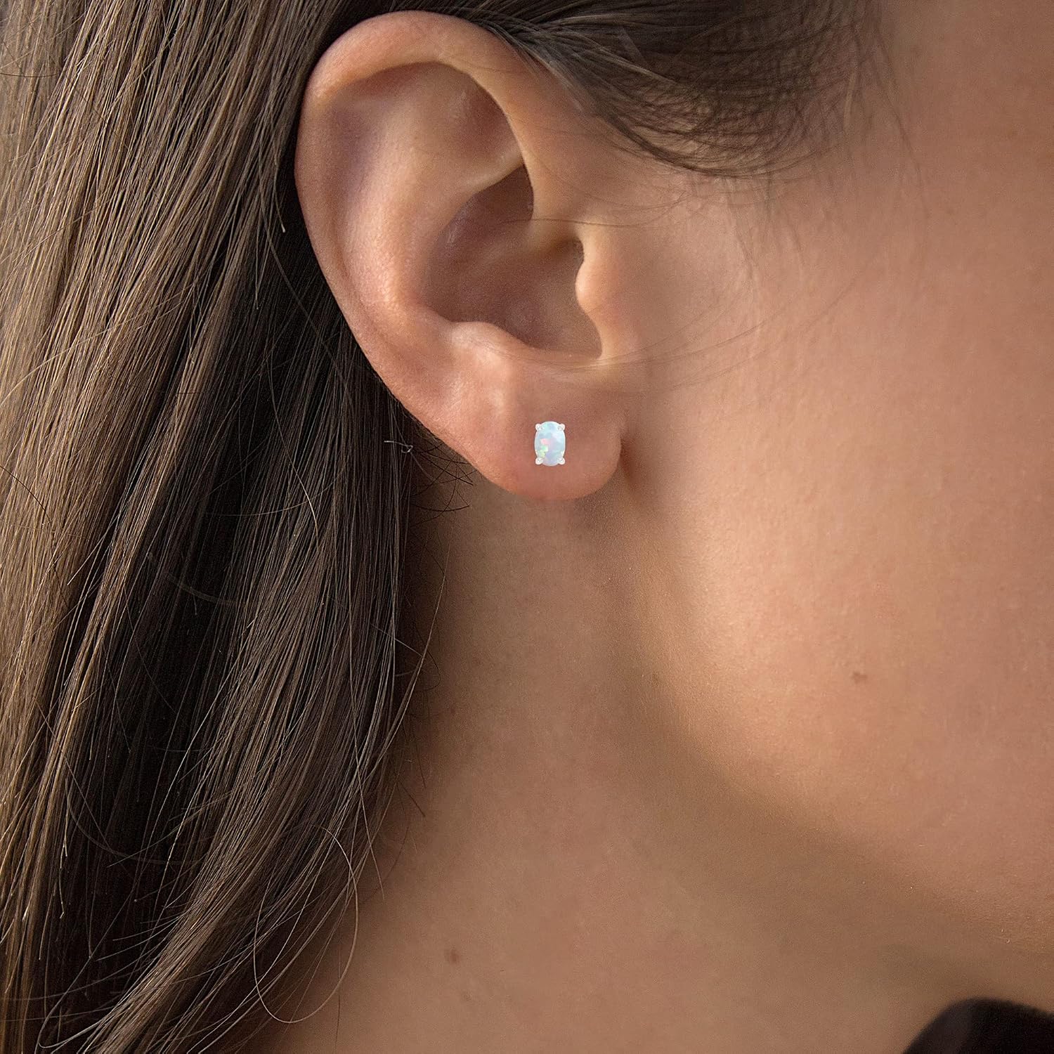 14K Gold Plated 925 Sterling Silver Hypoallergenic 7x5mm Oval Cut Prong Set Genuine Birthstone Solitaire Screwback Stud Earrings